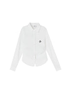 ikyou Embroidered Pleat Slim Fit Office Cotton Blend Collared Long Sleeve Blouses