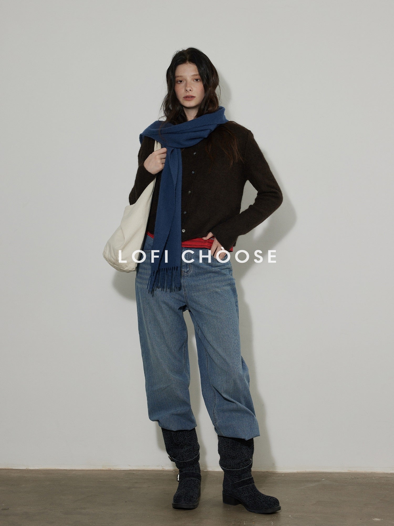 Lofi choose Soft Relaxed Casual Buttoned Round Neck Long Sleeve For Women Cardigans