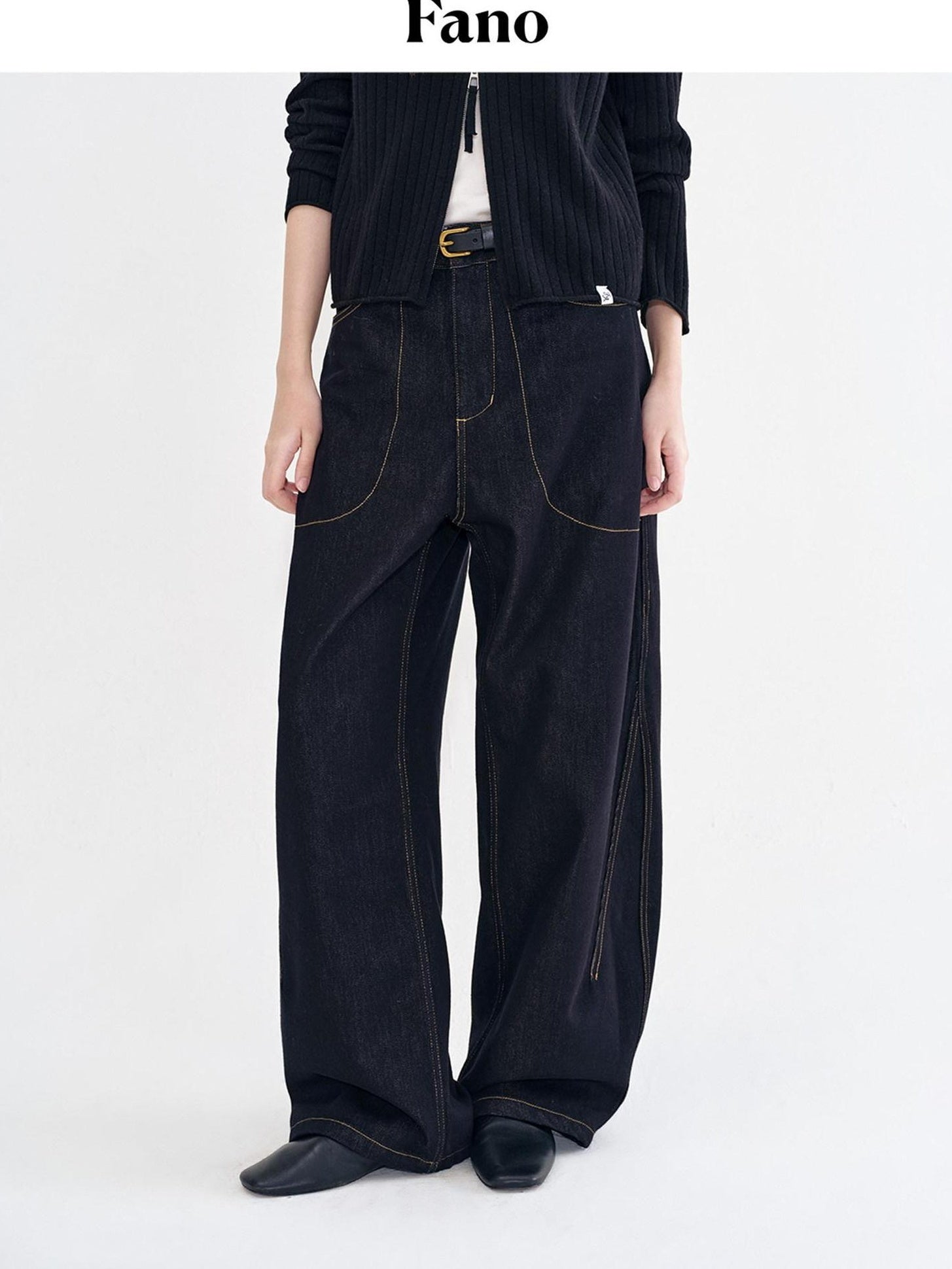 fano Vintage Washed Cotton Loose Natural Waist Casual Women Dark Wide Leg Pants