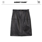 audreyyang_Premium_Sheepskin_Mid_Waist_Straight_Front_Slit_Black_Women_Leather_Midi_Skirts_MISSTT