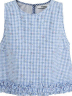 fano 100 Percent Cotton Floral Gingham Ruffle Straight Fit Off Shoulder Crop Tops