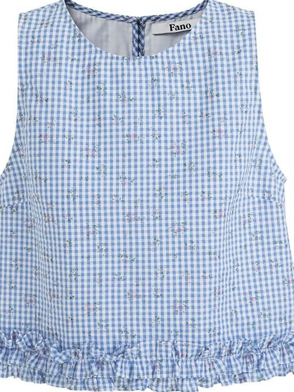 fano 100 Percent Cotton Floral Gingham Ruffle Straight Fit Off Shoulder Crop Tops