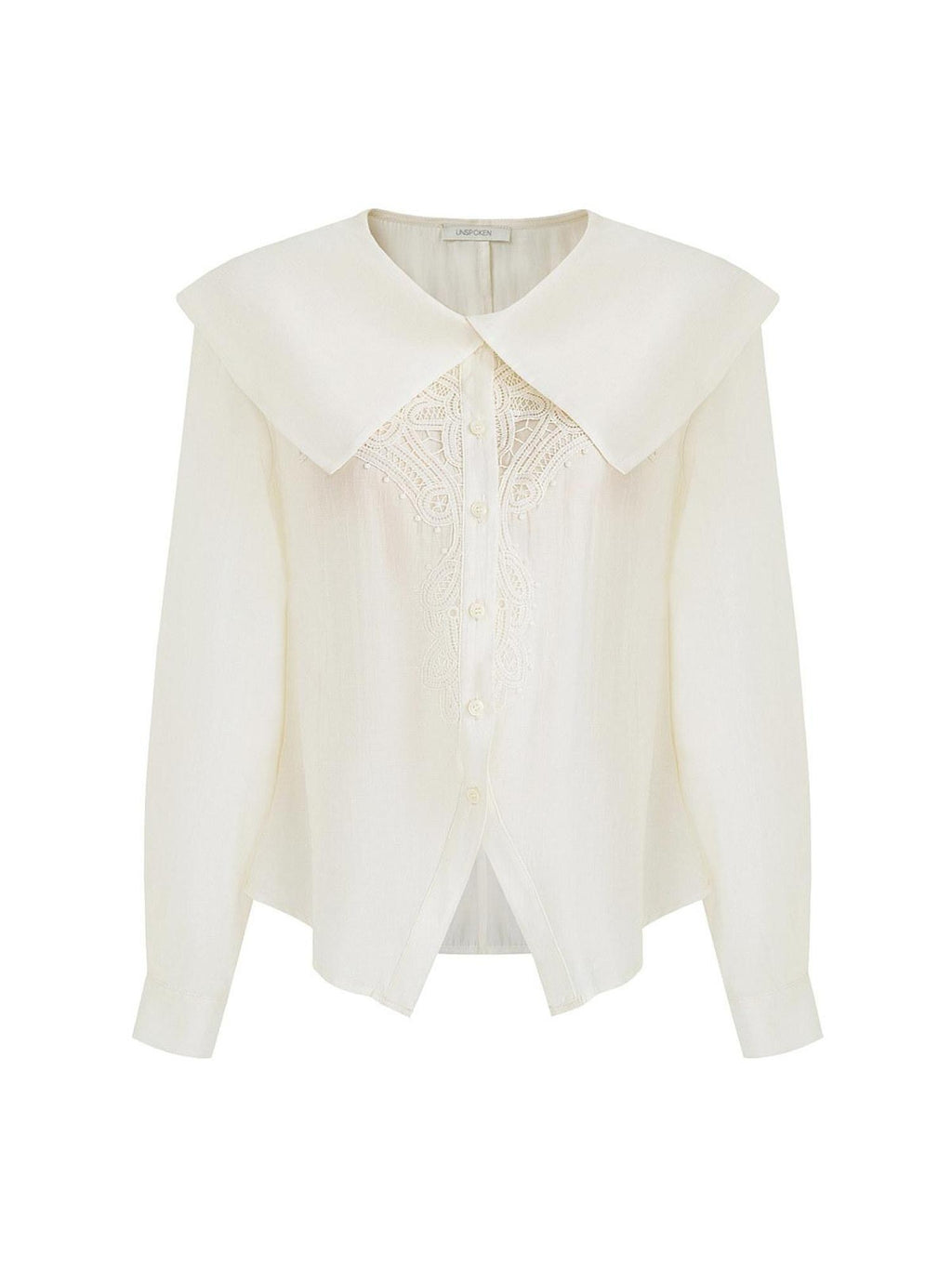 unspoken Lyocell Embroidered Doll Collar Loose Fit Women White Button Long Sleeve Blouses