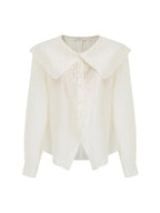 unspoken Lyocell Embroidered Doll Collar Loose Fit Women White Button Long Sleeve Blouses