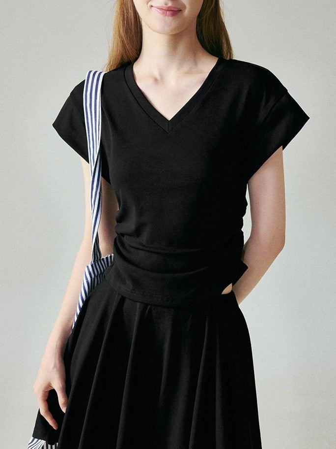 fano Chic V-neck Short Sleeve Two Piece Women Matching Set Top & Skirt Sets