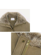 someonesometimes Lyocell Cotton Blend Relaxed Stand Collar Zip Women Beechwood Green Short Coat