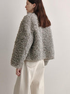 fano Faux Fur Straight Cut Minimal Workwear Women Gray Khaki Short Coat
