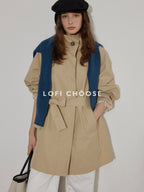 Lofi choose Office Ready Loose Fit Short Stand Collar Single Button Women Khaki Trench Coats