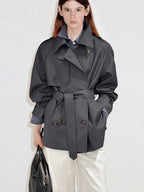 fano Double Breasted Button Front Minimal Commuter Straight Women Khaki Short Coat