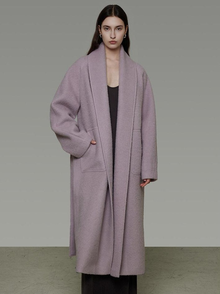 unspoken Cozy Thick Lambswool Midlength Loose Fit Minimalist Commuter Lavender Wool Coats