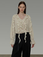 unspoken Breathable Soft Minimalist Commuter Loose Bell Sleeve V-neck Office Blouses