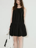 fano Soft Viscose Blend Korean Office A Line Sleeveless Black Midi Dresses