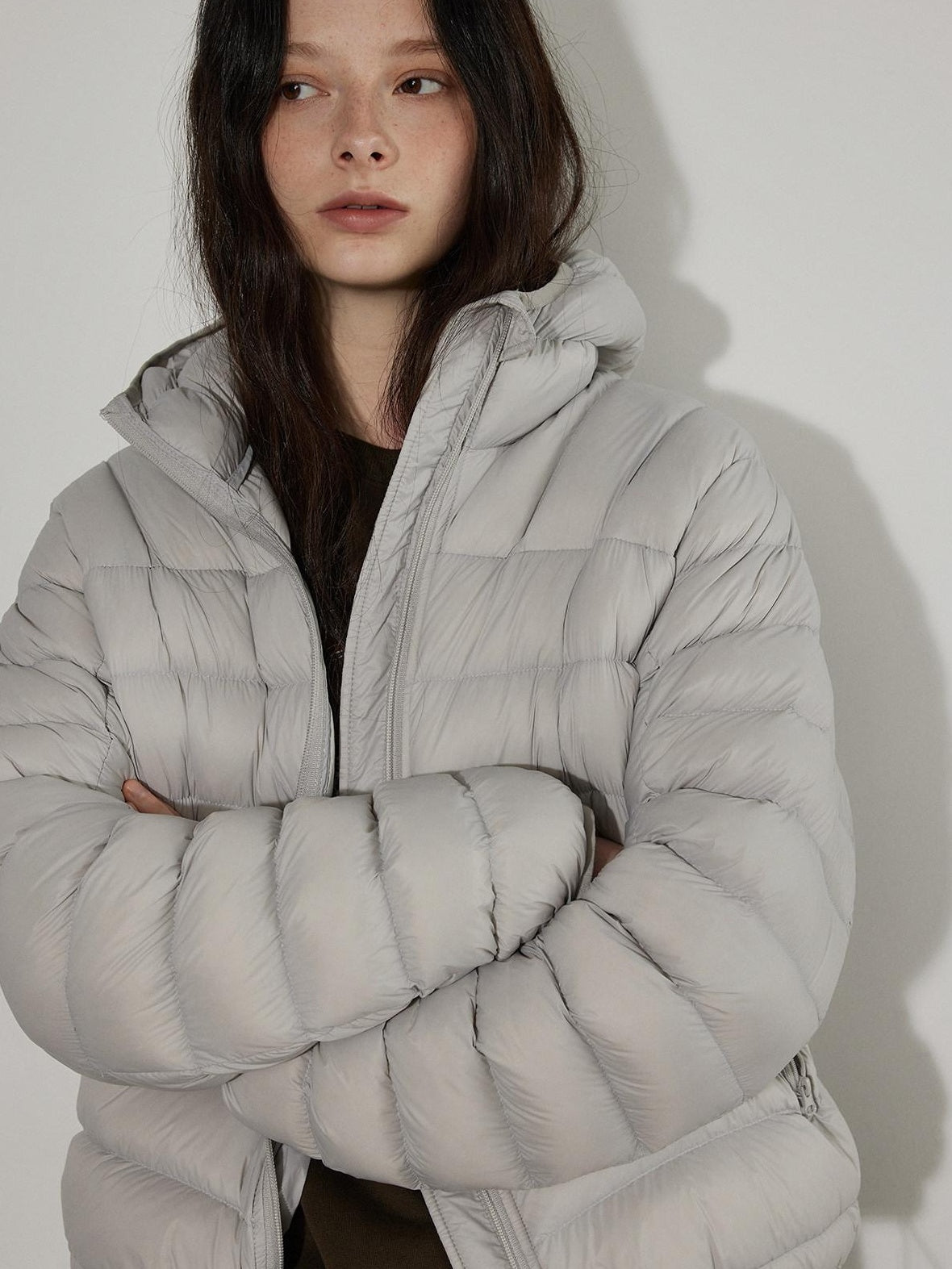 Lofi choose Warm 90% White Duck Down Hooded Commuter Thick Gray Zipper Down Jackets