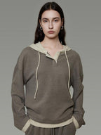 unspoken Colorblock Hooded Loose Two Piece High Waist Pants Women Casual Lounge Sets