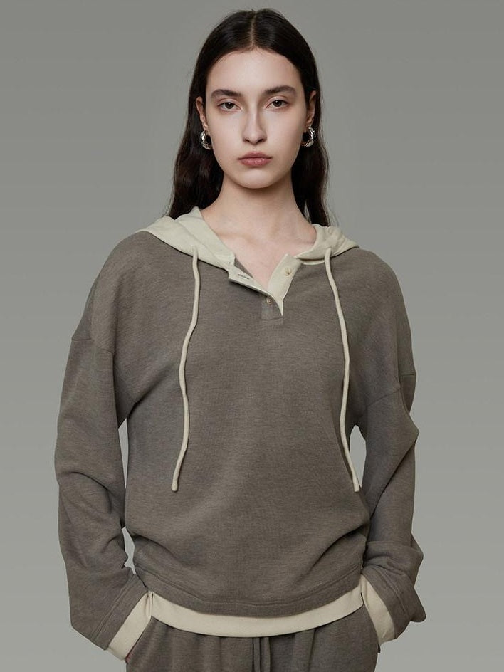 unspoken Colorblock Hooded Loose Two Piece High Waist Pants Women Casual Lounge Sets