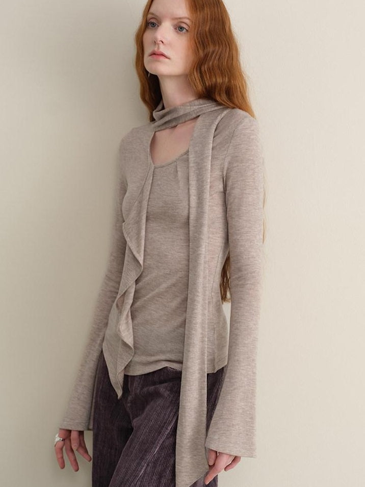 someonesometimes Anti Pill Wool Blend Slim Fit Casual Ruffle Bell Sleeve U Neck Pullover Sweaters