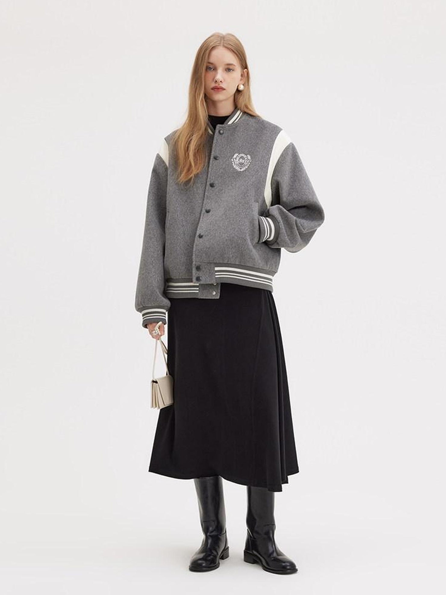 fano Embroidered Relaxed Fit Commuter Colorblock Crew Neck Women Bomber Jackets