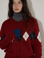 Lofi choose Cozy Acrylic Wool Blend Loose Fit Office Argyle Buttoned Women Cardigans