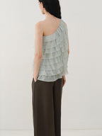 someonesometimes Sheer Mesh Wave Tie Lightweight Workwear Women Mint Green Off Shoulder Crop Tops