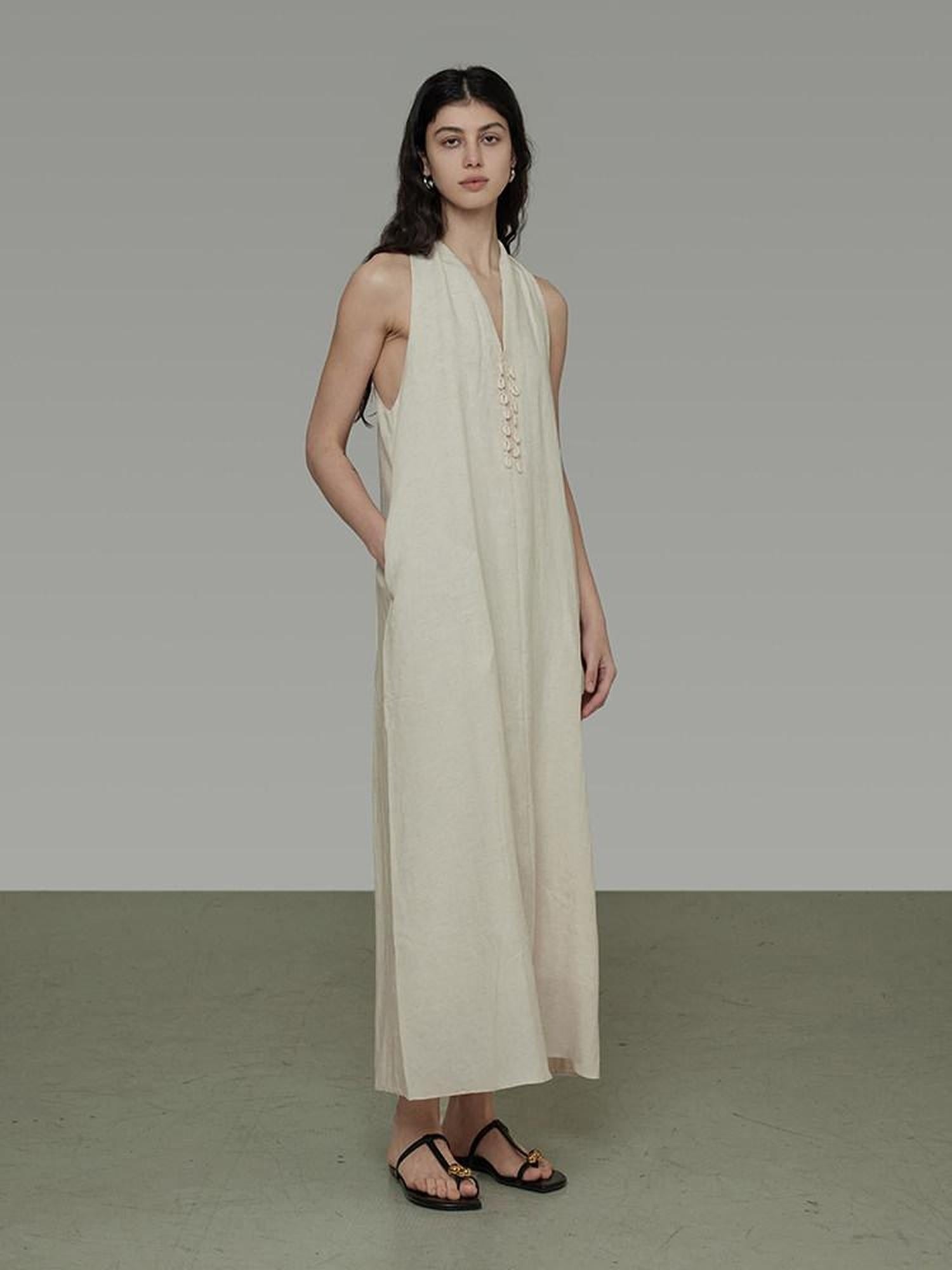 unspoken Soft Tencel Blend Minimal Halter Vneck Aline Relaxed Waist Maxi Dresses