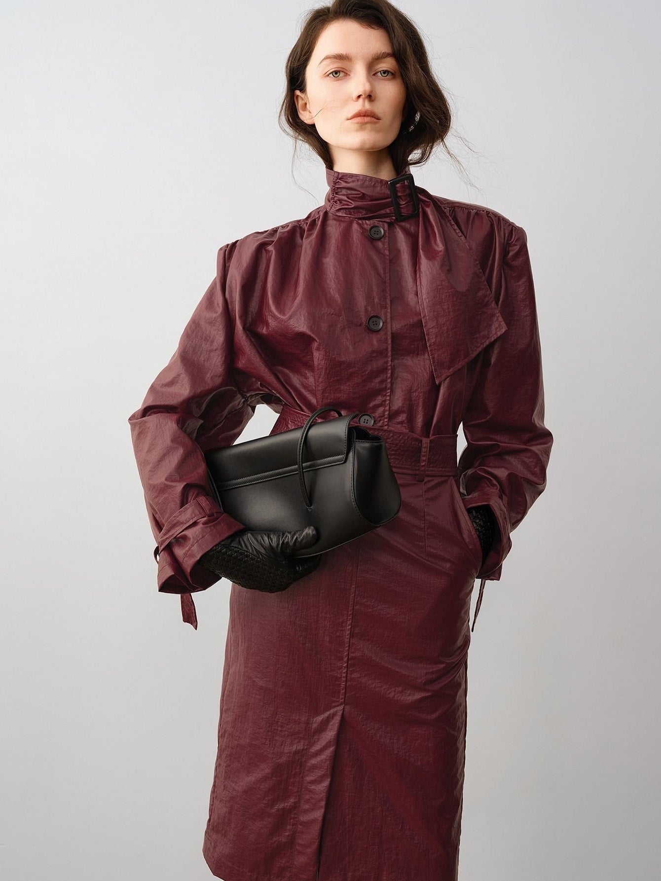 audreyyang Slimming Loose Cuffed Sleeves Button Women Mustard Green Leather Jackets
