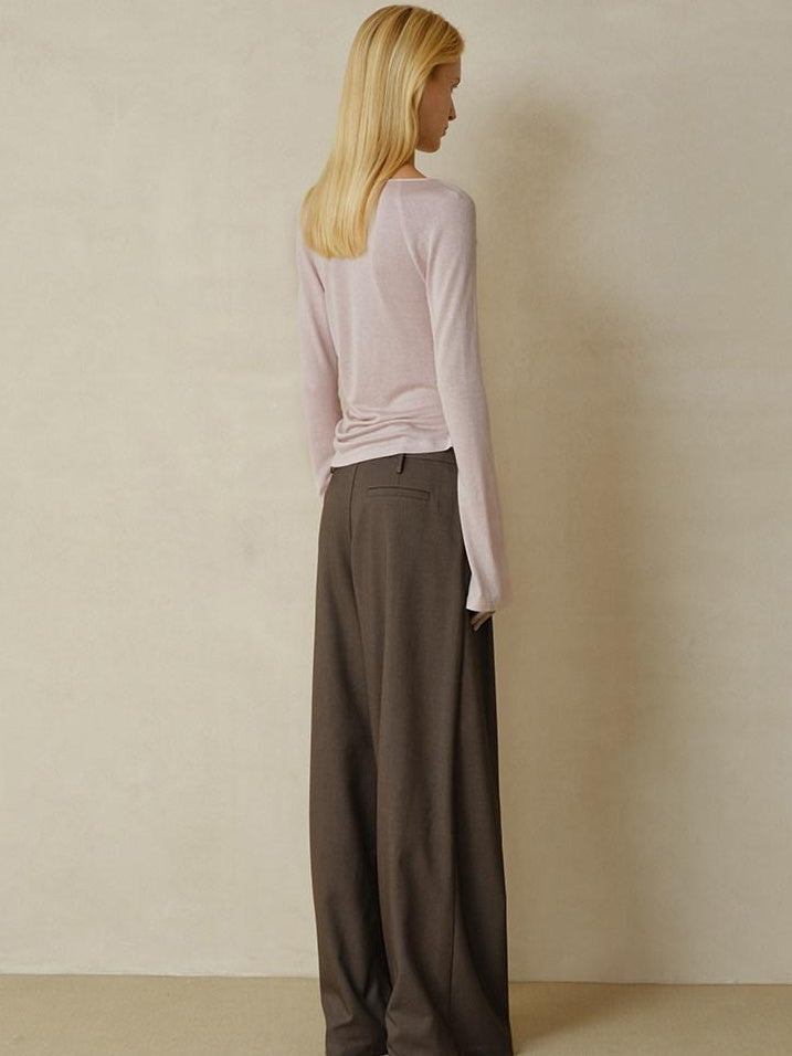 someonesometimes Lyocell Blend Slim Ruched Bell Sleeve Mauve Drape Neck Long Sleeve T-Shirts