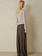 someonesometimes Lyocell Blend Slim Ruched Bell Sleeve Mauve Drape Neck Long Sleeve T-Shirts