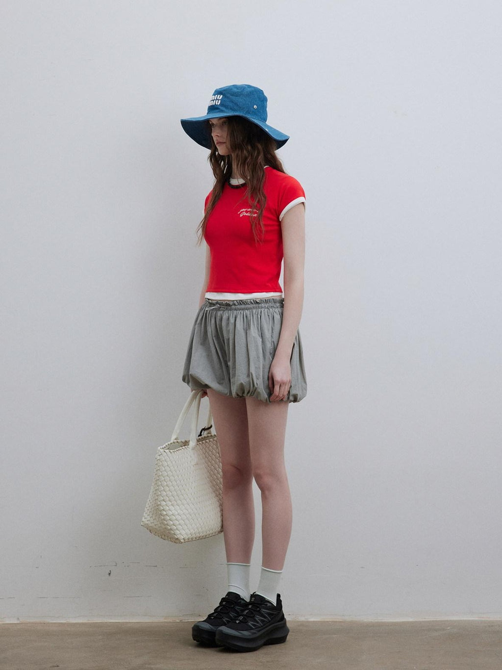 Lofi choose Loose Fit Round Neck Commuter Office Red Blue Short Sleeve T-Shirts
