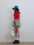 Lofi choose Loose Fit Round Neck Commuter Office Red Blue Short Sleeve T-Shirts