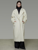 unspoken Lambswool Blend Tie Waist Oversized Commuter Longline White Wool Coats