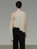 unspoken Asymmetric One Shoulder Loose Commuter Solid Women Daily Off Shoulder Crop Tops