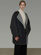 unspoken Warm Thick 3D Tailored Loose Fit Lapel Collar Commuter Women Charcoal Wool Coats