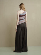 someonesometimes Comfort Minimalist Elastic Natural Waist Office Dark Brown Wide Leg Pants
