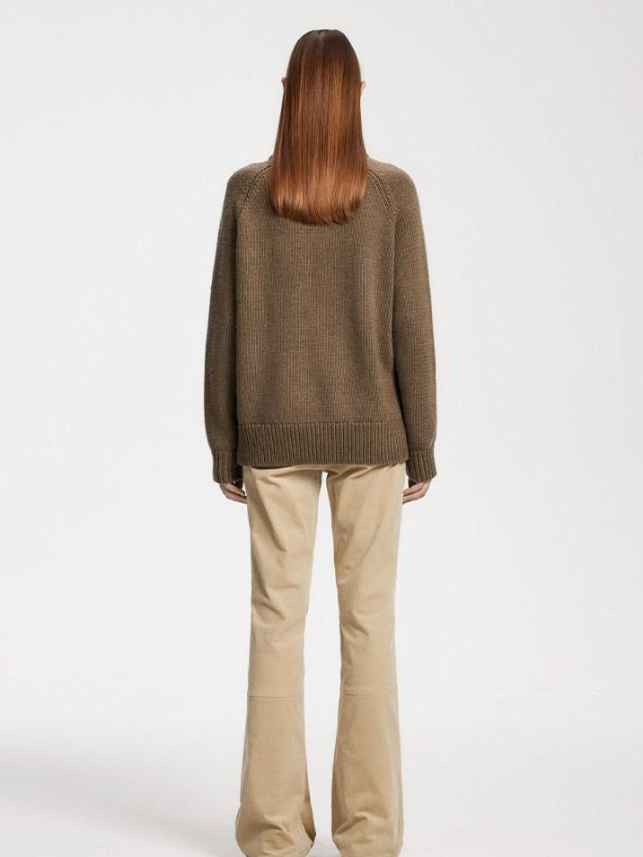 someone sometimes Acrylic Wool Blend Stand Collar Open Front Commuter Knit Brown Cardigans