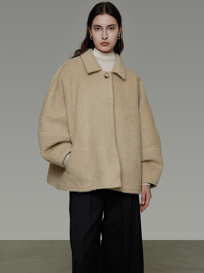 unspoken 3D Tailored Minimalist Loose Fit Office Lapel Single Breasted Camel Short Coat