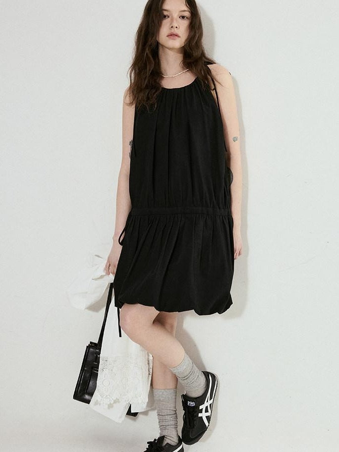 fano Black Sleeveless Aline Neck Natural Waist Cotton Blend Commuter Midi Dresses