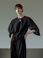 unspoken Breathable Original Loose Spliced Lantern Sleeve Pullover Polyester Blouses