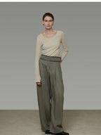 unspoken High Waist Breathable Lyocell Blend Minimal Office Moss Green Wide Leg Pants