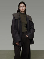 unspoken Premium Lambswool Hooded Relaxed Fit Minimal Commuter Zipper Gray Wool Coats
