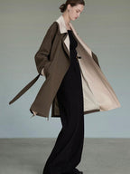 unspoken Single Breasted Straight Fit Commuter Artistic Women Dark Grey Green Long Coats