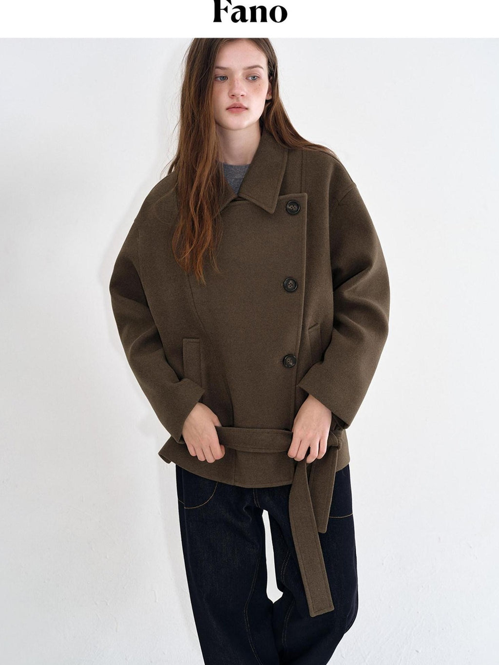 fano Polyblend Single Button Lapel Relaxed Fit Korean Commuter Women Olive Wool Coats