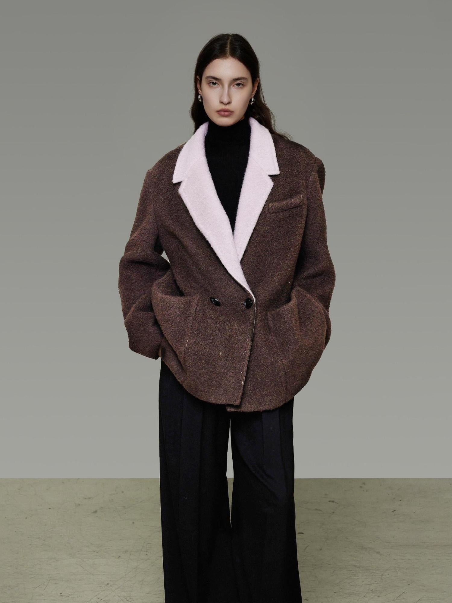 unspoken Soft Wool Blend Loose Commuter Coat 3D Tailoring Lapel Collar Women Wool Coats