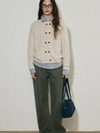 Lofi choose Soft Wool Blend Loose Fit Commuter Open Front Double Button Knit Women Cardigans