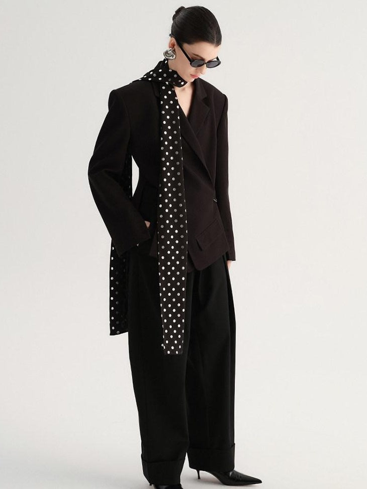 audreyyang Crossover Waist Office Relaxed Fit Women Double Breasted Black Blazers