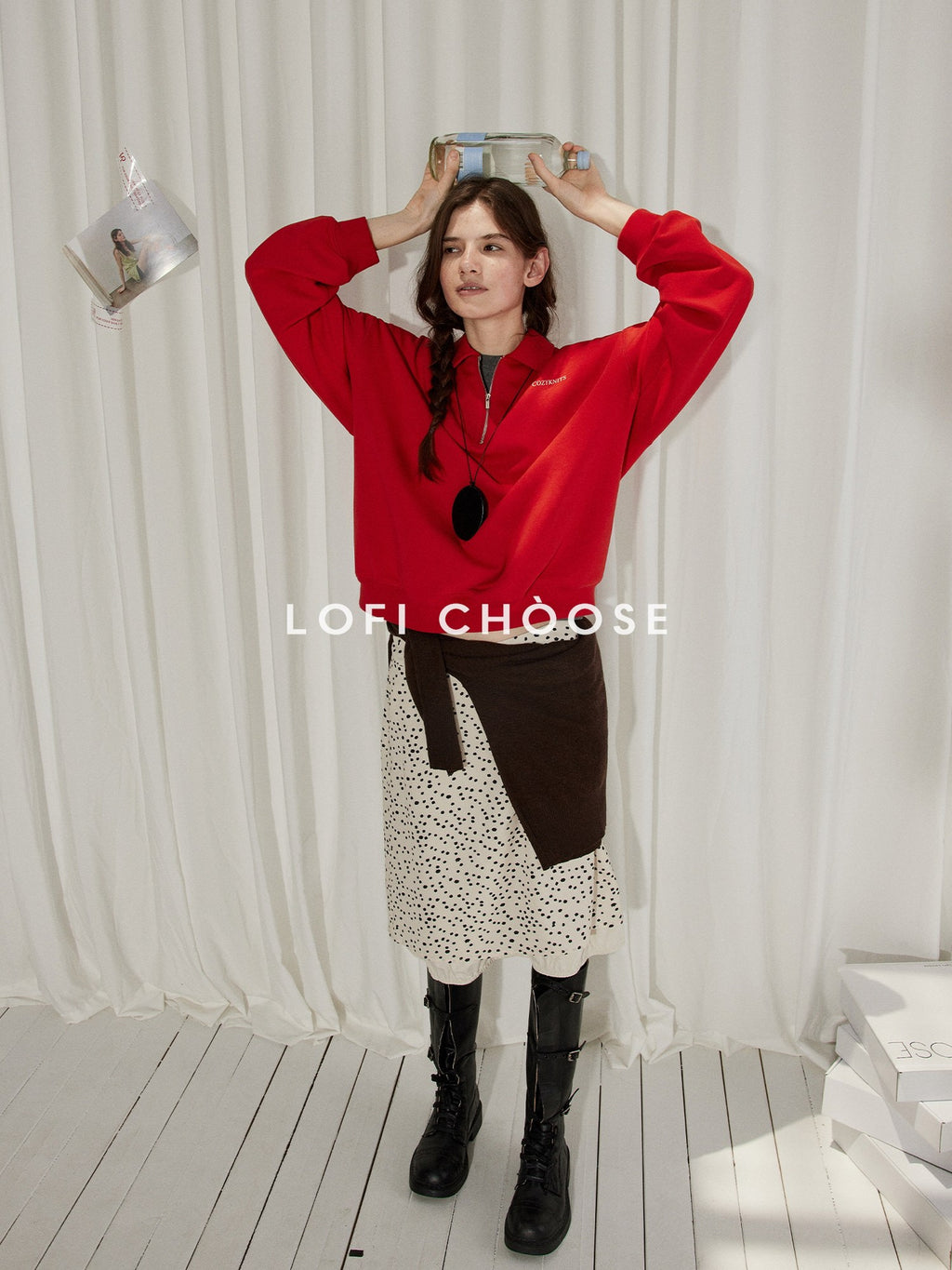 Lofi choose High Waist Casual Patchwork A Line Printed Polyester Office Midi Skirts