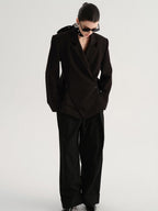 audreyyang Crossover Waist Office Relaxed Fit Women Double Breasted Black Blazers