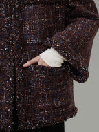 unspoken Warm Wool Blend Button Front Round Neck Relaxed Fit Office Women Short Coat