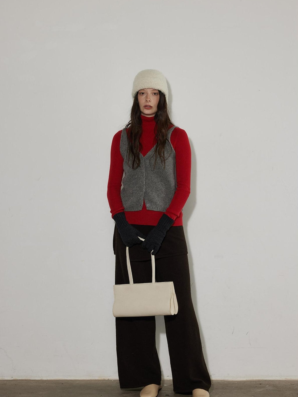 Lofi choose Pure Wool V-neck Cropped Button Front Office Sleeveless Knit Women Vests