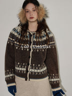 Lofi choose Thick Colorblock Lapel Loose Fit Womens Button Geometric Knit Cardigans