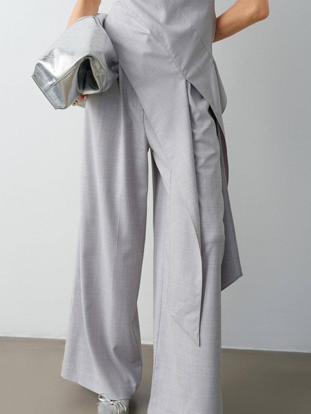 audreyyang Eco Viscose Relaxed Minimalist Workwear Natural Waist Zip Women Wide Leg Pants